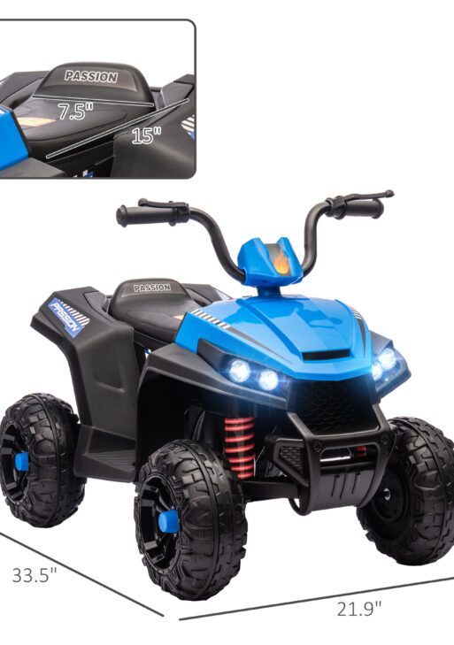 12V Kids ATV with Spring Suspension, Forward & Reverse, LED Lights, Music, MP3, Blue