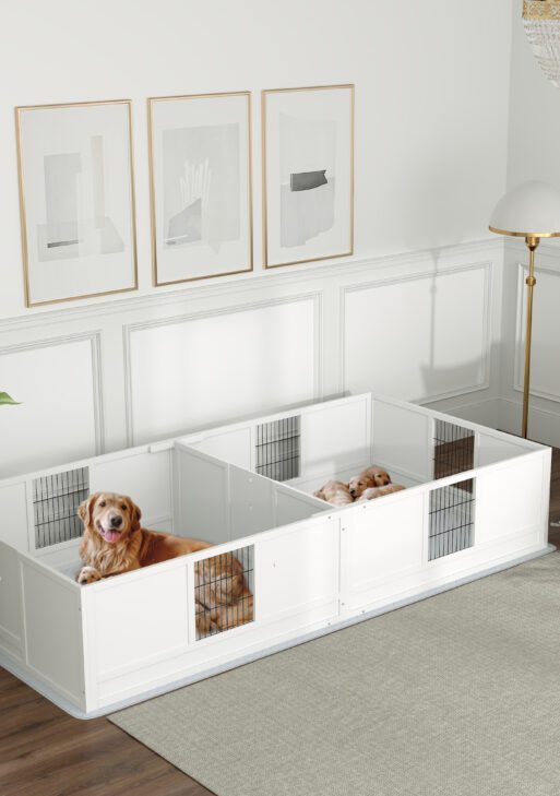 Two Rooms Design Dog Whelping Box with Washable Pee Pad, Adjustable Door, for Large Breed Dogs, 96" x 47" x 19"