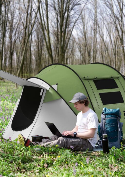 Pop Up Tent with Porch and Carry Bag, 3000mm Waterproof, for 2-3 People Camping Hiking, Green