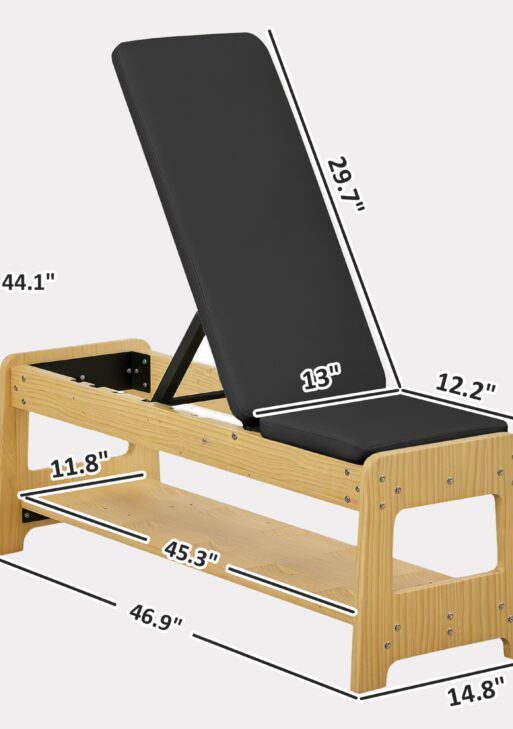 Wooden Adjustable Weight Bench with Dumbbell Rack, Flat or Incline Workout Bench for Home Gym Weight Lifting, Black