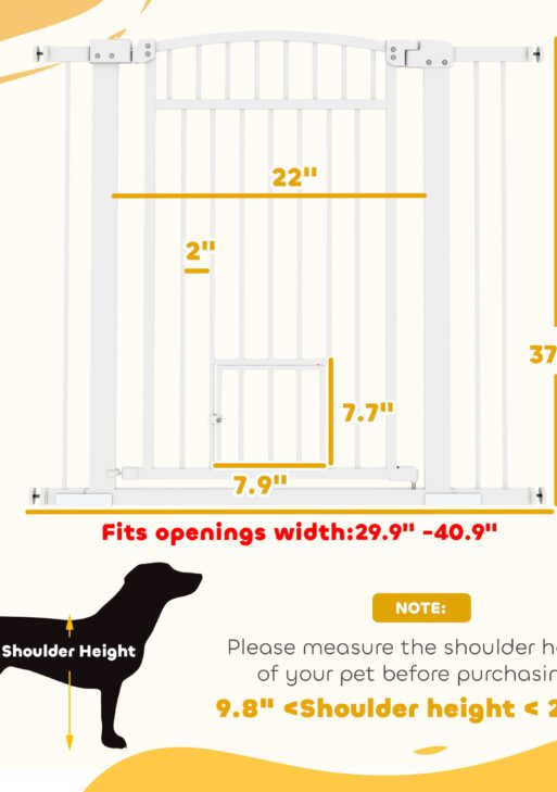 30"-41" Extra Wide Walk Through Dog Gate w/ Cat Door, 3-Inch & 5.5-Inch Extension Kits, 37" High