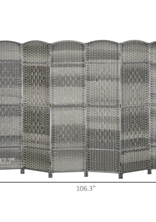 Folding Room Divider Screen 6 Panel 6' Tall Privacy Screen Freestanding Wood Partition for Home Office, Mixed Gray