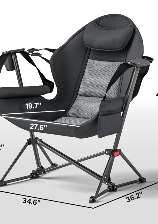 Hammock Camping Chair Set of 2, Adjustable Back Folding Swinging Hammock Chair with Cup Holder and Padded Seat, Gray