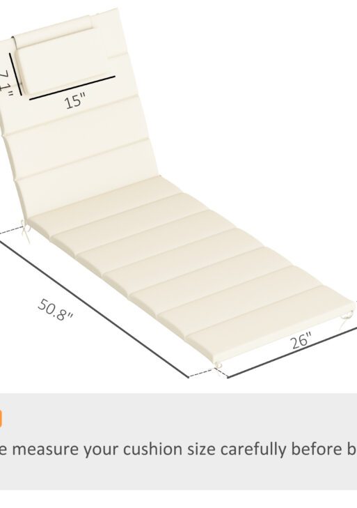 Foldable Chaise Lounge Cushion Set of 2, Outdoor Lounge Chair Cushion Set, UPF50+ 230gsm Olefin, 80" x 26" Cream White
