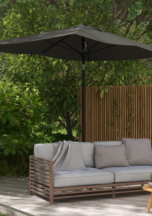 6.5' x 10' Rectangular Outdoor Patio Table Market Umbrella with Crank and Push Button Tilt, Dark Gray