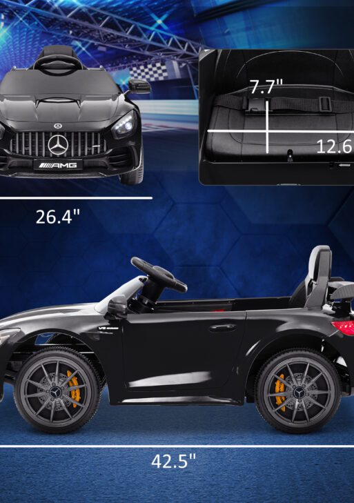Mercedes-Benz AMG GTR Licensed 12V Battery Powered Kids Electric Car w/ Remote Control & Soft Start, Black