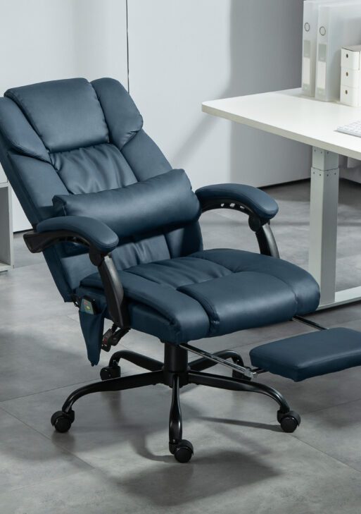 Massage Office Chair with 6 Vibrating Points, High Back Reclining Office Chair with Footrest and Remote, Blue
