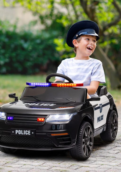 12V Kids Ride on Car w/ Remote Control, Siren, Light, Music, Spring Suspension, Horn & Transport Wheel, Black