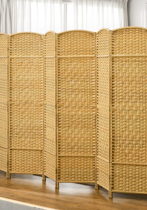 Folding Room Divider Screen 6 Panel 6' Tall Privacy Screen Freestanding Wood Partition for Home Office, Nature Wood