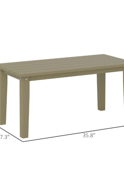 Rectangle Outdoor Coffee Table, HDPE All-Weather Outdoor Patio Table with Slatted Tabletop for Yard, Balcony, Brown