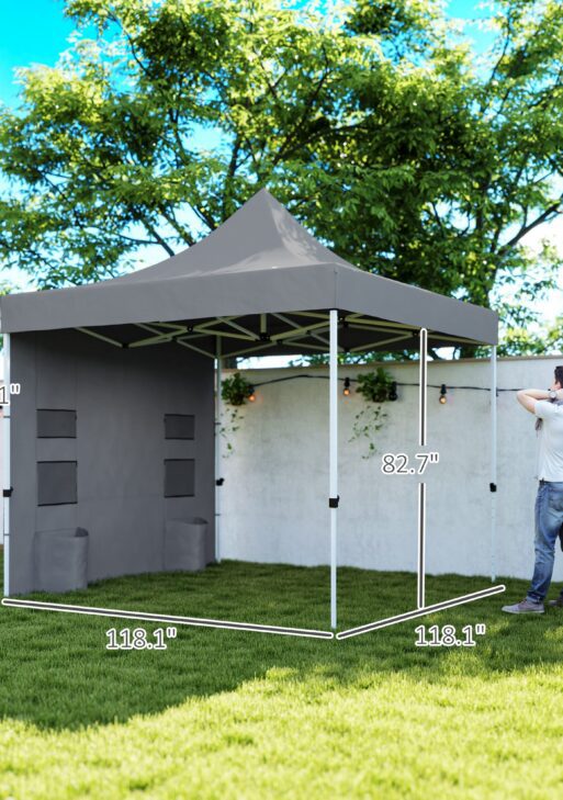10' x 10' Heavy Duty Pop Up Canopy Tent with Sidewall, UPF50+ Instant Sun Shelter with Storage Pockets, Gray