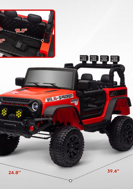 12V Battery Powered Ride on Car, Ride on Truck w/ Remote, 4 Suspension Wheels, Music Horn Lights, Red