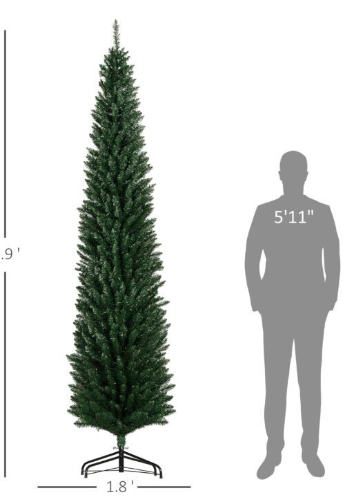 8' Artificial Pencil Christmas Trees Holiday Decoration with Colorful LED Lights, Steel Base, Skinny Shape