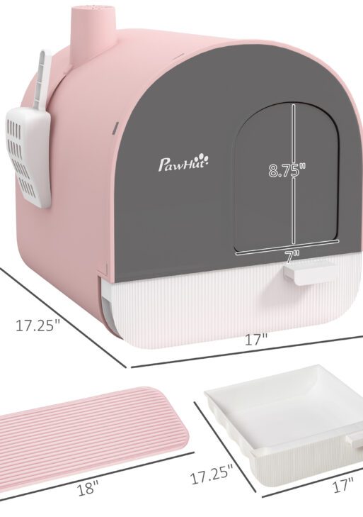 Cat Litter Box with Lid with Scoop and Filter, Pink