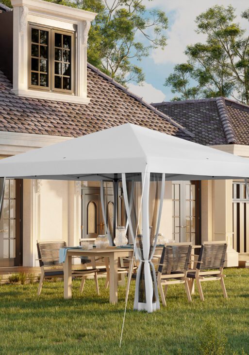 10' x 10' Outdoor Pop-Up Canopy with Sidewalls, Mesh Walls, Instant Setup for Party, Events, Patio, Lawn, Cream White