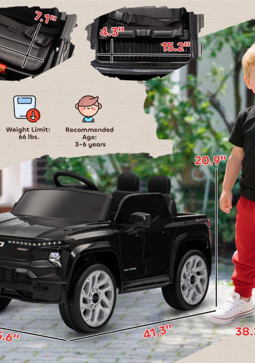 12V Chevrolet Silverado EV RST Licensed Kids Electric Car with Parent Remote Control, Spring Suspension, Black