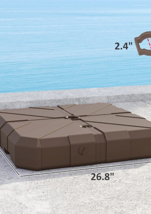 Square Patio Umbrella Base, Cantilever Offset Umbrella Base Heavy Duty Outdoor Umbrella Stand Base, Filled Up to 143lbs with Stand or 130lbs with Water for Garden Poolside, Brown
