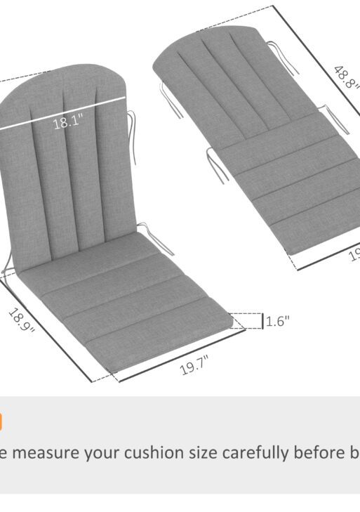 Set of 4 Outdoor Chair Cushions, High Back Adirondack Chair Cushion with Ties, High-Density Foam, Gray