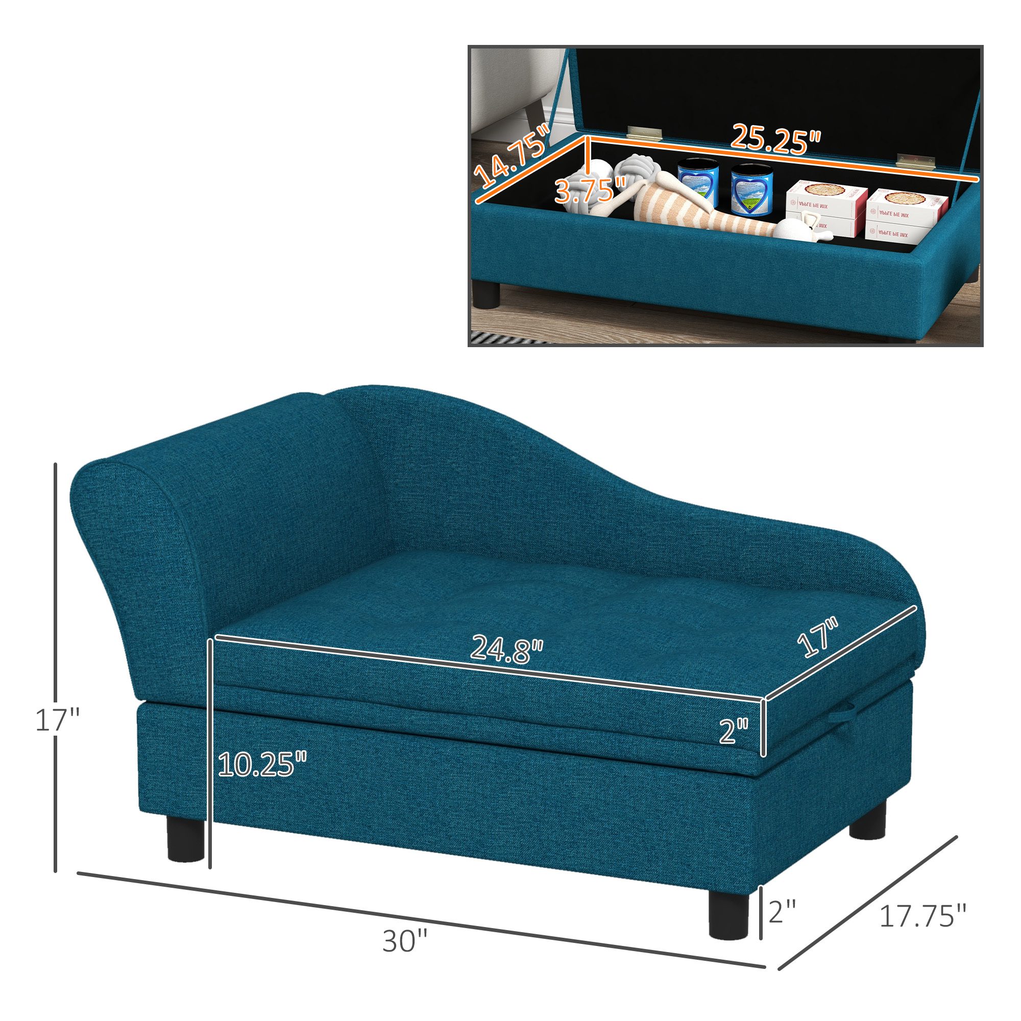 Pet Sofa Dog Sofa for Small Dogs with Storage, Dark Blue - Image 1