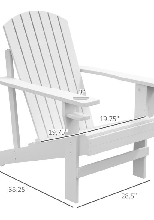 Oversized Adirondack Chair, Outdoor Fire Pit and Porch Seating, Classic Log Lounge w/ Built-in Cupholder, White