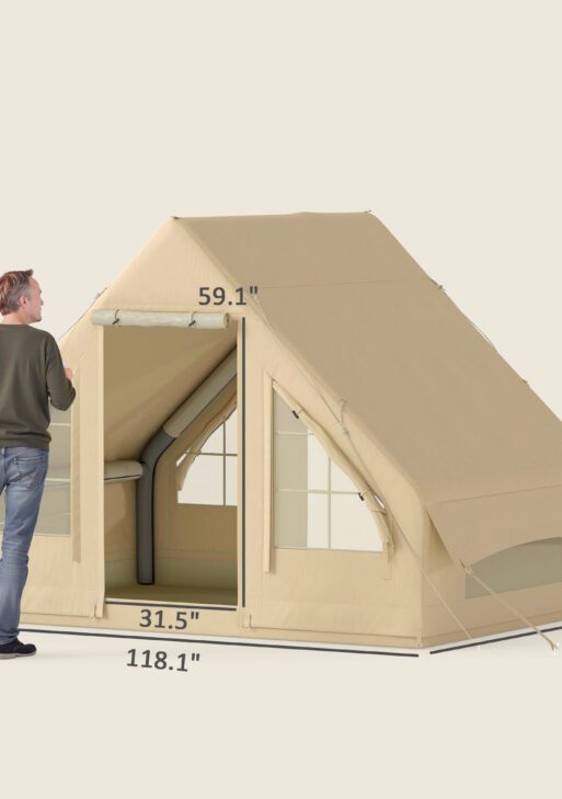 Inflatable Camping Tent with Hand Pump, 4 Season Blow Up Tent, Waterproof and Windproof with Mesh Windows and Doors