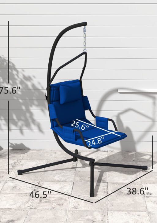 Hammock Chair with Stand and PA Coating Cushion, Hanging Swing Chair with Steel Frame for Indoor and Outdoor, Dark Blue