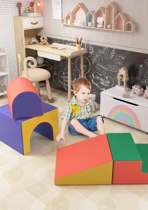 4 Piece Foam Play Set, Soft & Safe Kids Toddlers Children Climbing Set for Crawling or Sliding, Assorted