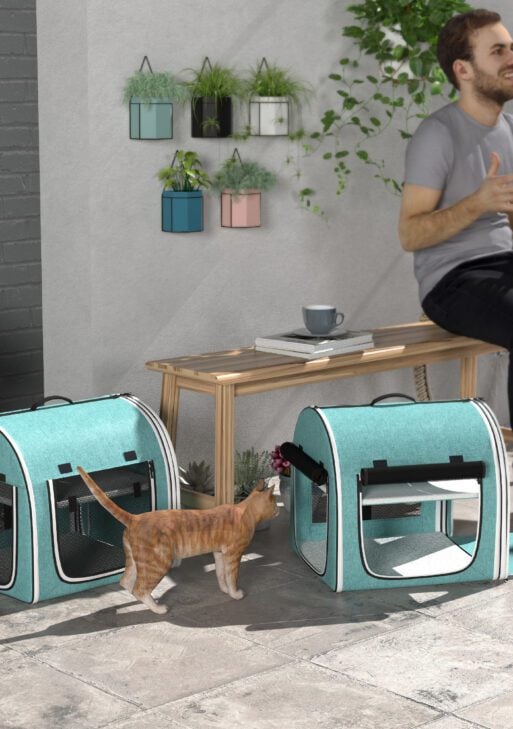 39" Portable Soft 2 Sided Pet Cat Carrier with Divider, Two Compartment, Soft Cushions, & Storage Bag, Green