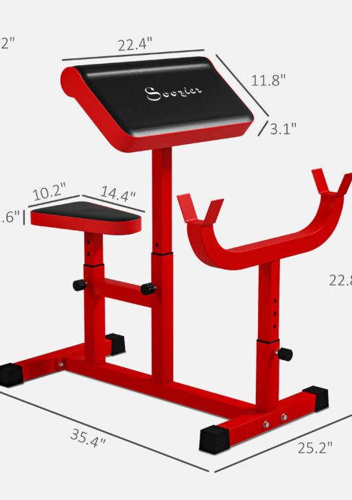 265 LBS Preacher Curl Bench for Strength Training, Adjustable Seated Arm Isolated Barbell Dumbbell Bicep Station, Red