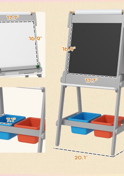 Easel for Kids, Art Easel w/ Paper Roll, Double Sided Whiteboard & Chalkboard with 2 Storage Boxes