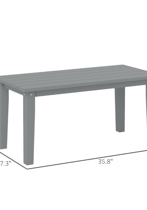 Rectangle Outdoor Coffee Table, HDPE All-Weather Outdoor Patio Table with Slatted Tabletop for Yard, Balcony, Gray
