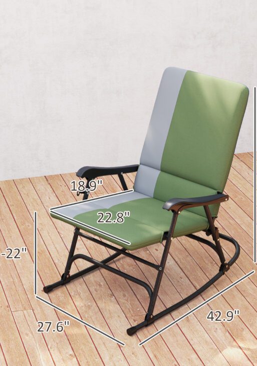 Outdoor Rocking Chairs Set of 2, Folding Rocking Chair Set, 400 lbs. Capacity, Wide Seat, Padded High Back, Dark Green