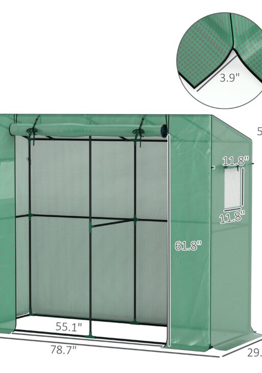 Walk-in Portable Greenhouse Small Greenhouse for Outdoors with UV-resistant PE Cover, 6.6' x 2.5' x 5.6' Green