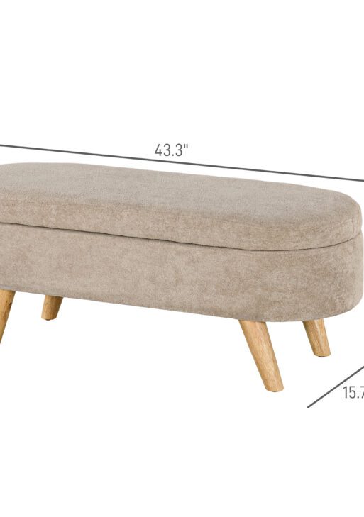 Storage Ottoman Bench, 43.3" Upholstered End of Bed Bench with Wood Legs, Modern Entryway Bench, Beige