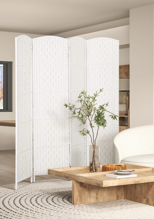 Room Divider, 4 Panel Folding Privacy Screen, 6FT Tall Portable Weave Partition Wall Divider for Bedroom, White