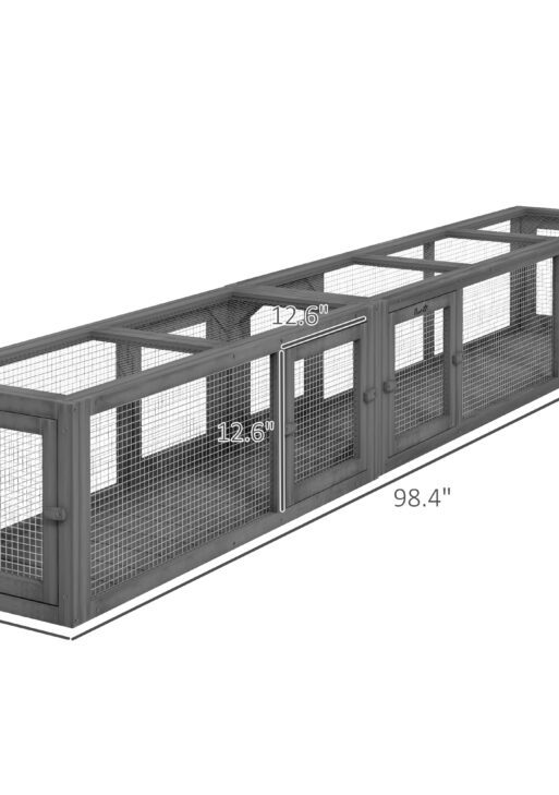 Wooden 98" Cat Tunnel for Outdoor with Combinable Design, 8 Doors, Dark Gray
