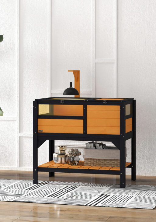 Tortoise Habitat with Shelf Storage Tortoise Gift Accessory with Weather Protection for Indoor, Yellow