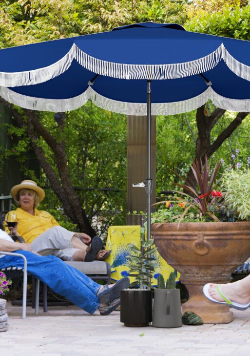 9FT Patio Umbrella, UPF 30+ Outdoor Market Umbrella with Crank, 8 Ribs, Push Button Tilt, Vented Patio Table Umbrella for Deck Backyard Lawn, Navy Blue