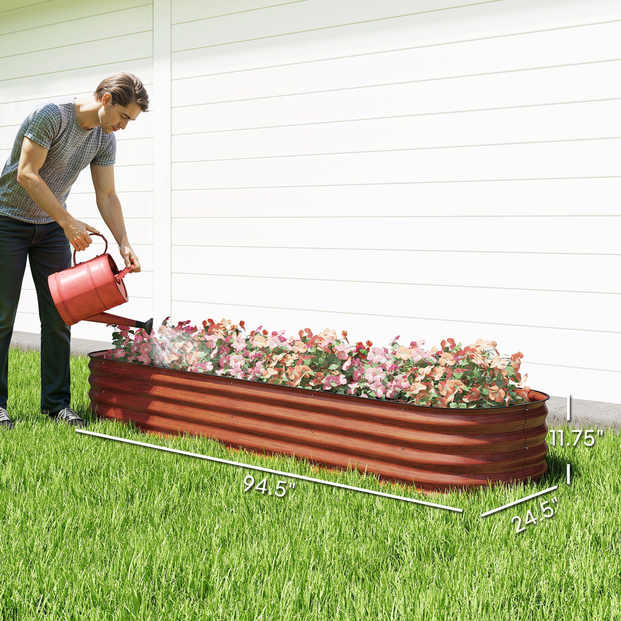 7.9' x 2' x 1' Galvanized Raised Garden Bed Kit, Metal Planter Box with Safety Edging, Brown - Image 1