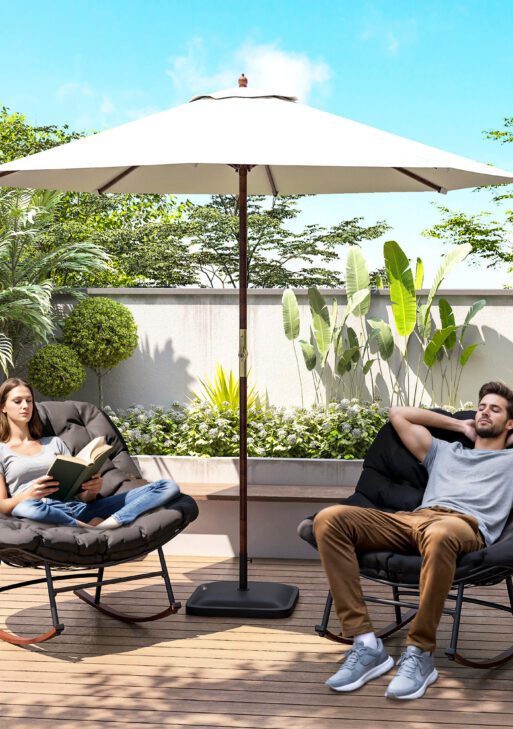 Outdoor Rocking Chair Patio Set of 2, Oversized Rocking Papasan Chairs with Cushions for Garden Porch, 265 lbs., Black