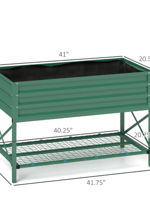 Galvanized Raised Garden Bed, Metal Planter Box with Legs, Storage Shelf and Bed Liner, Green