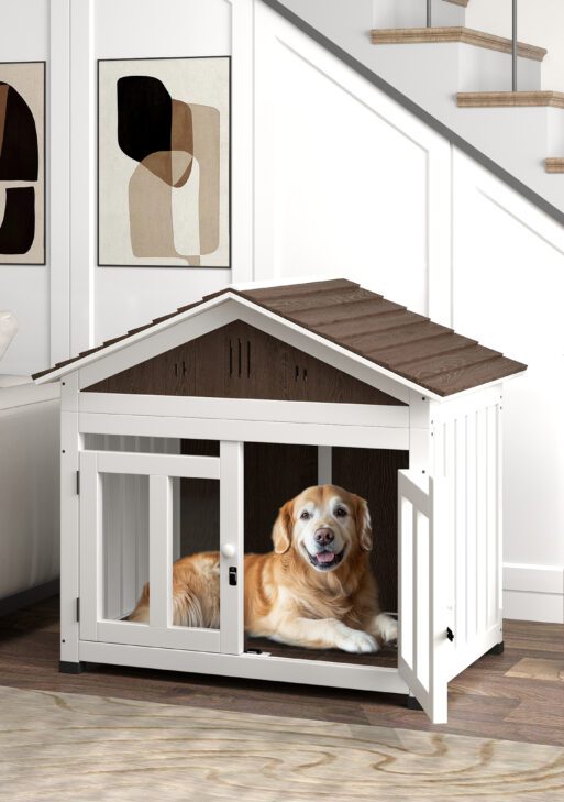 40"L Wooden Dog House Outdoor Indoor for Small, Medium, Large Dogs, with Air Vents & Elevated Removable Floor