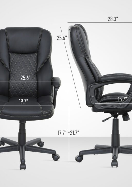 High Back Ergonomic Office Chair, PU Leather Executive Desk Chair with Adjustable Height and Swivel Wheels, Black