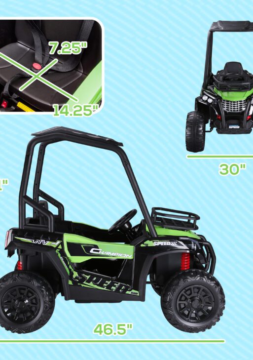 12V Kids UTV with Music, Lights, MP3/USB, Suspension System, Remote Control, Green