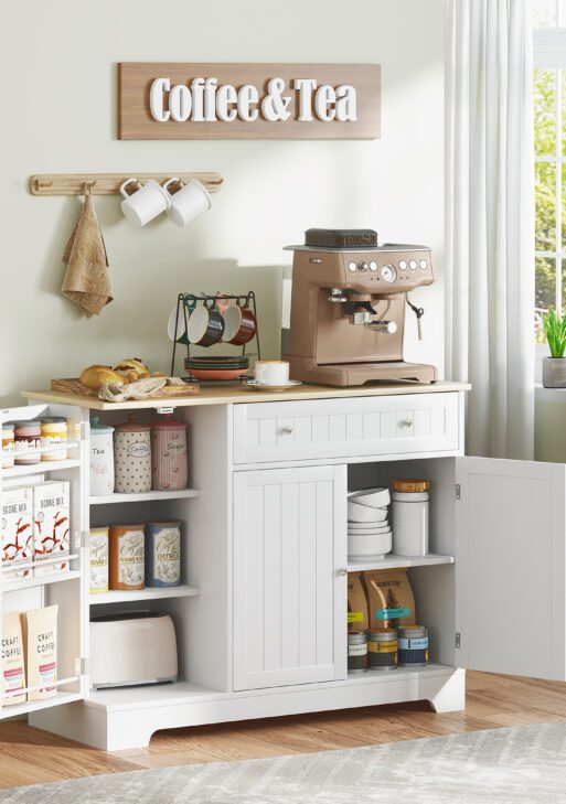 Modern Sideboard Cabinet, 41" Kitchen Buffet Cabinet with Drawer, Adjustable Shelf, 3 Doors for Dining Room, White