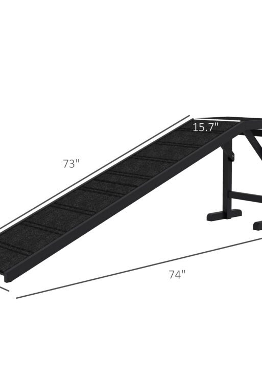 Dog Ramp w/ Non-Slip Carpet and Top Platform, 74" x 16" x 25", Black