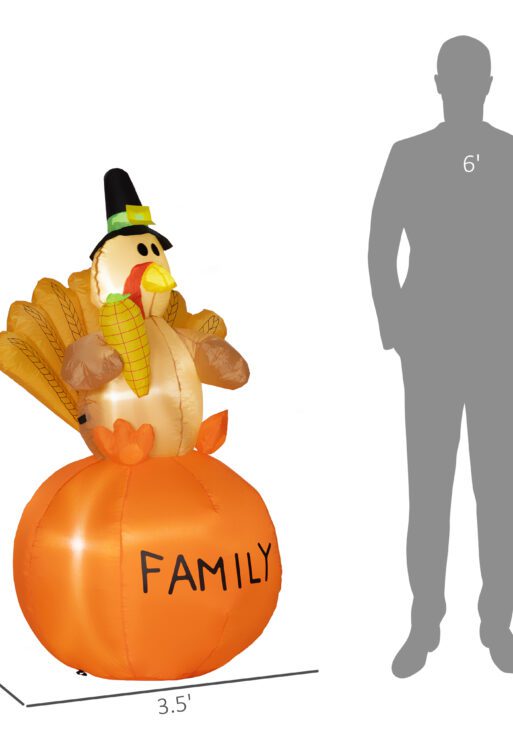 4.9ft Inflatable Thanksgiving Turkey, Blow Up LED Display for Garden Indoor Outdoor