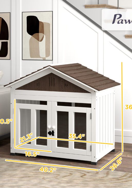 40"L Wooden Dog House Outdoor Indoor for Small, Medium, Large Dogs, with Air Vents & Elevated Removable Floor