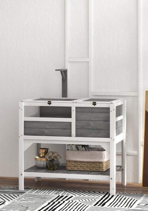 Tortoise Habitat with Shelf Storage Tortoise Gift Accessory with Weather Protection for Indoor, Light Gray