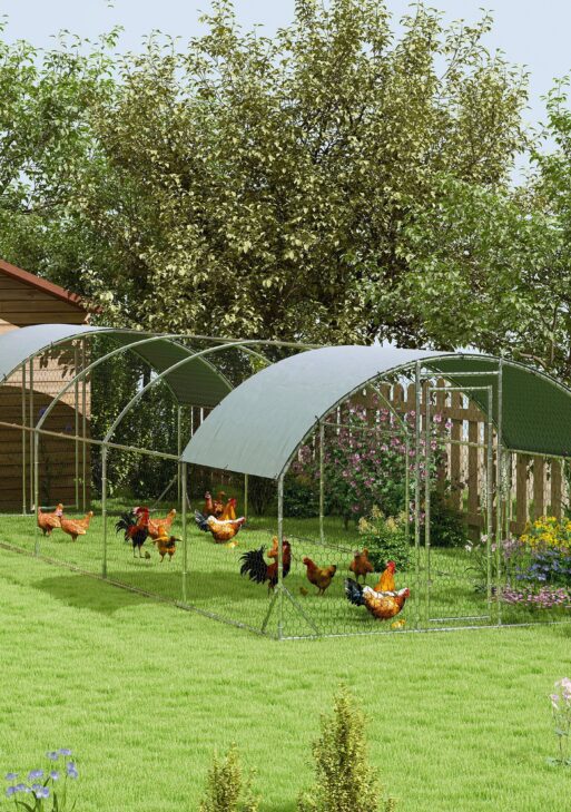 Large Metal Chicken Coop with Waterproof and Anti-UV Cover for Yard, Outdoor, Duck, Rabbit, 9.2' x 31.2' x 6.5'